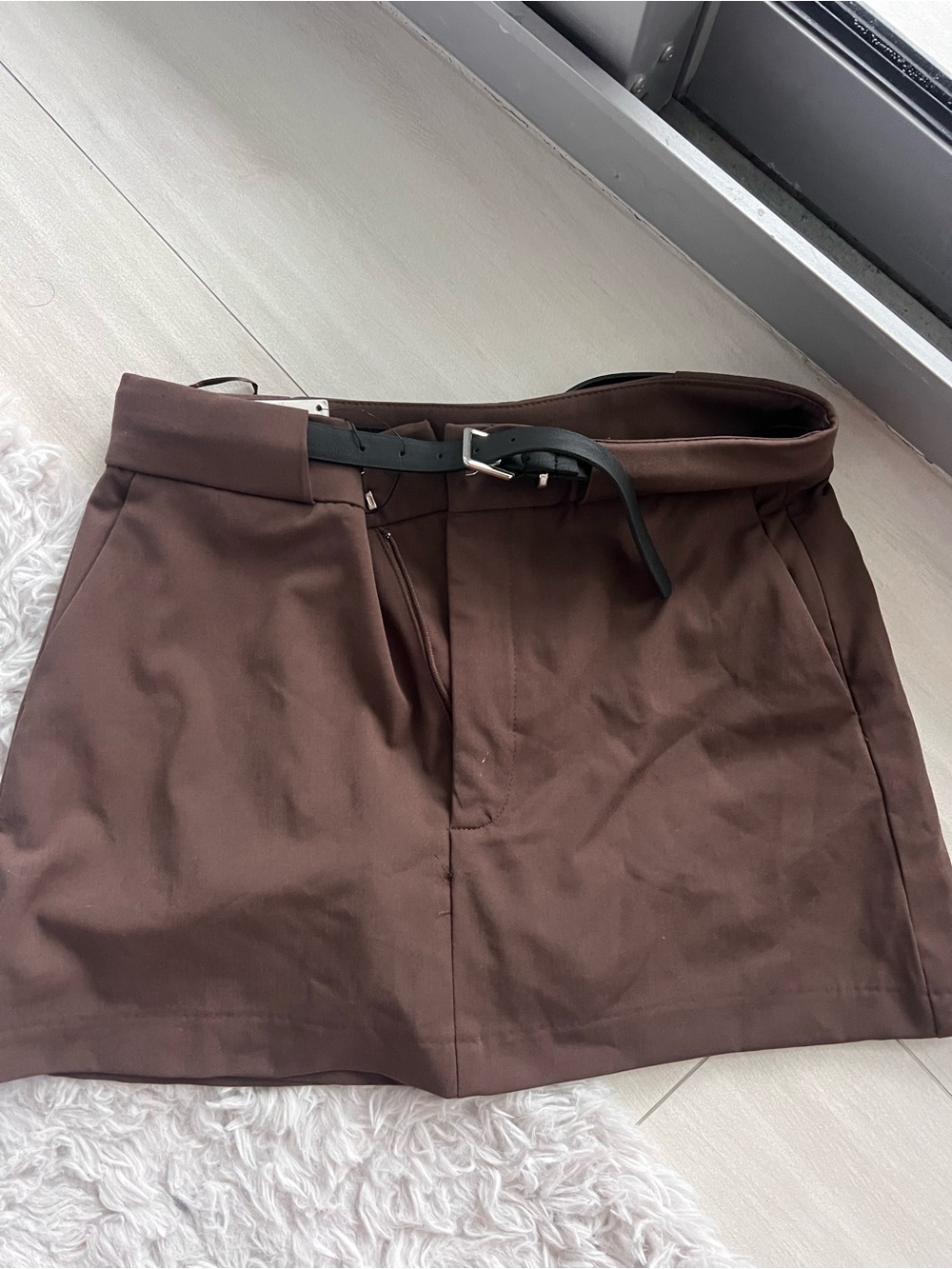 Zara Brown High-Waist Mini Skirt with Belt Accent